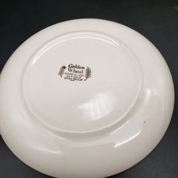 Golden Wheat 22K Gold Oven Proof Cup & Saucer Set 6 + Berry Bowl Made USA - Picture 9 of 12